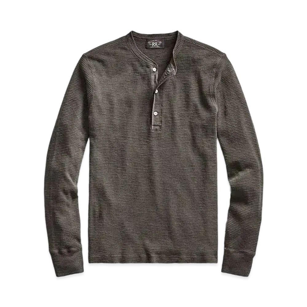 RRL Ralph Lauren Waffle Knit Cotton Henry "Black"