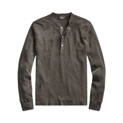 RRL Ralph Lauren Waffle Knit Cotton Henry "Black"