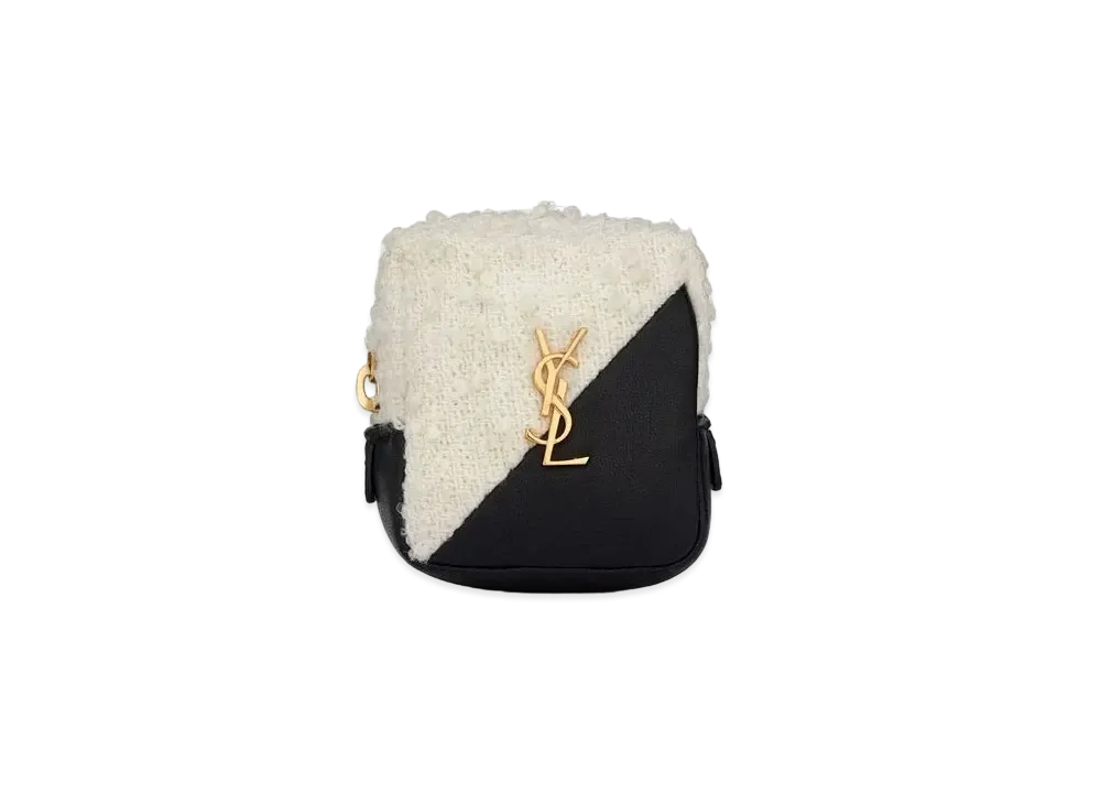 SAINT LAURENT Jamie Cube Charm In Boucle Tweed And Leather "White"