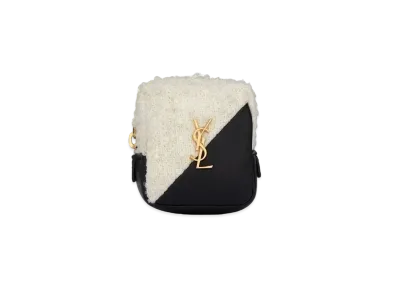 SAINT LAURENT Jamie Cube Charm In Boucle Tweed And Leather "White"