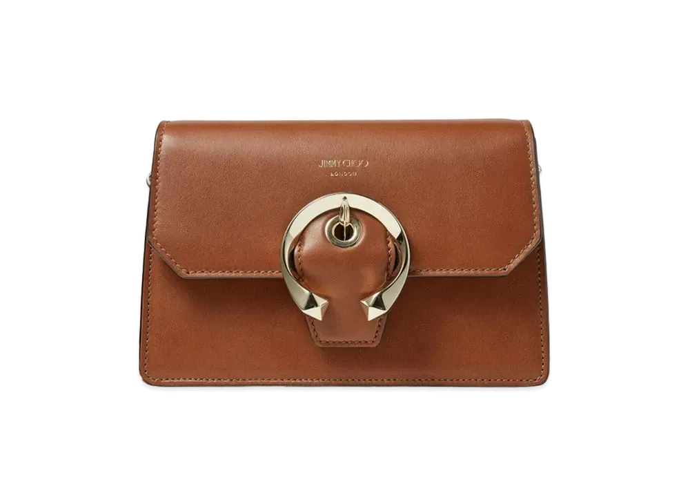 Jimmy Choo Madeline Crossbody Vegetable Leather Crossbody Bag With Metal Handle "Light Gold/Dark Tan"