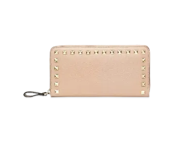 Valentino Rockstud Grainy Calfskin Zippered Wallet "Poudre"