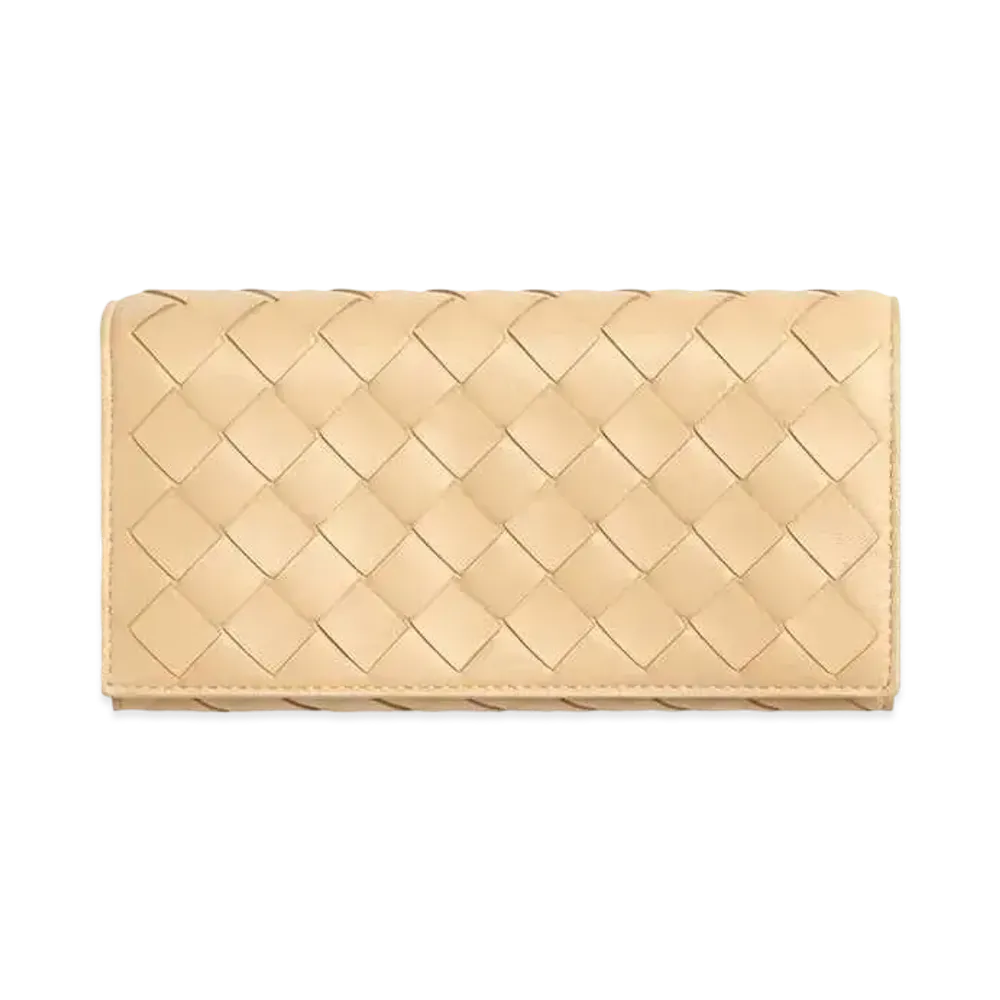Bottega Veneta Intrecciato Lambskin Flap Long Wallet "Porridge"