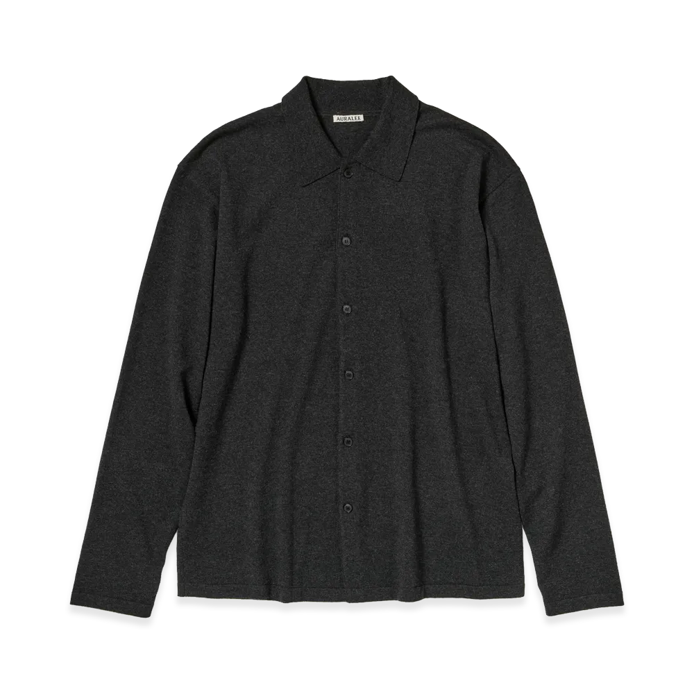 AURALEE High Twist Wool Knit Shirt Cardigan "Charcoal"