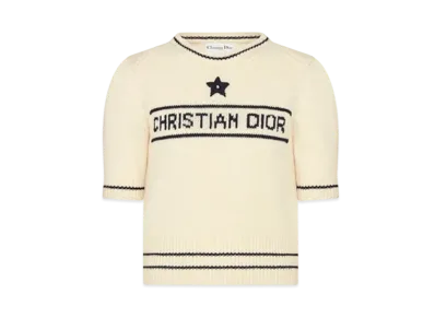 Dior Short-Sleeved Sweater Wool and Cashmere Knit "Ecru"