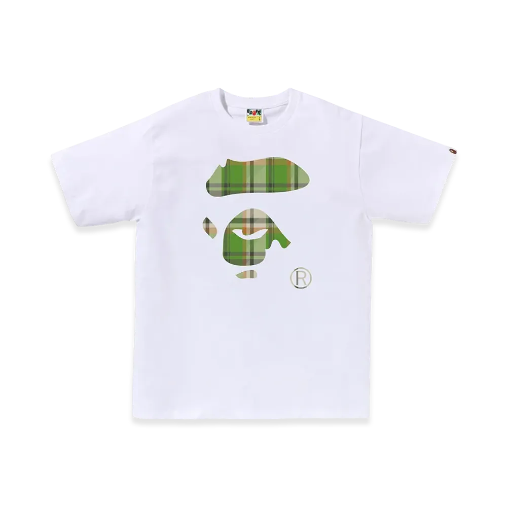 A BATHING APE Bape Check Ape Face Tee "White/Green"