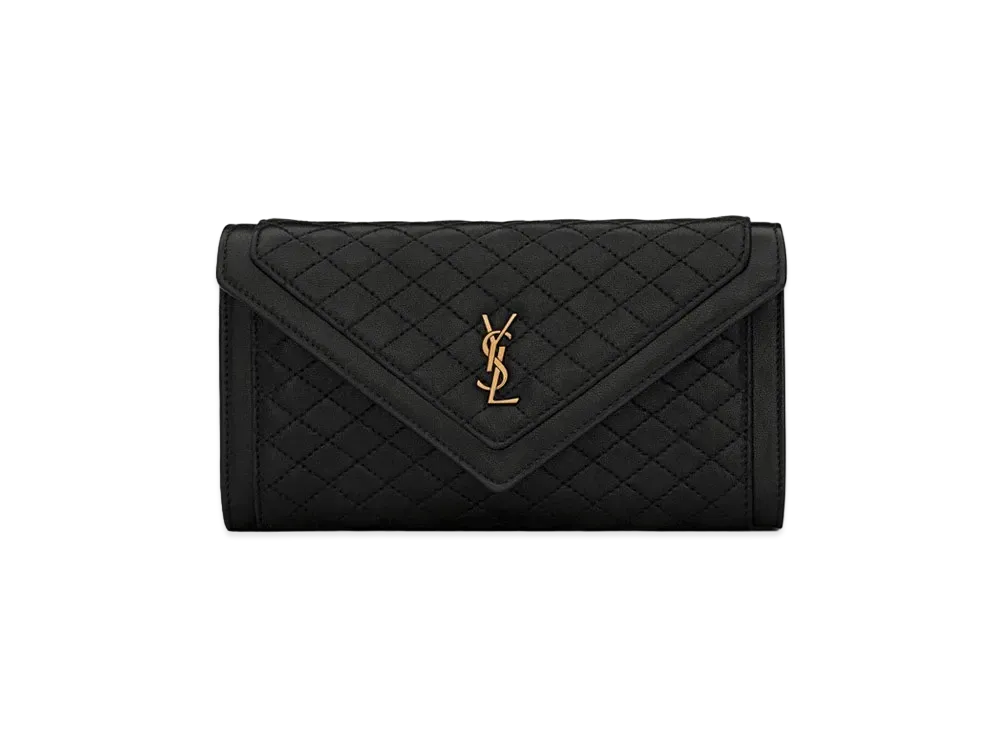 サンローラン ゲイビー ラージフラップウォレット ラムスキン＆キルティング "ブラック" 6866941EL071000