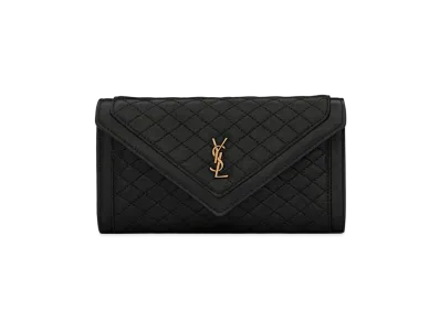 SAINT LAURENT Gaby Large Flap Wallet In Quilted Lambskin "Black"