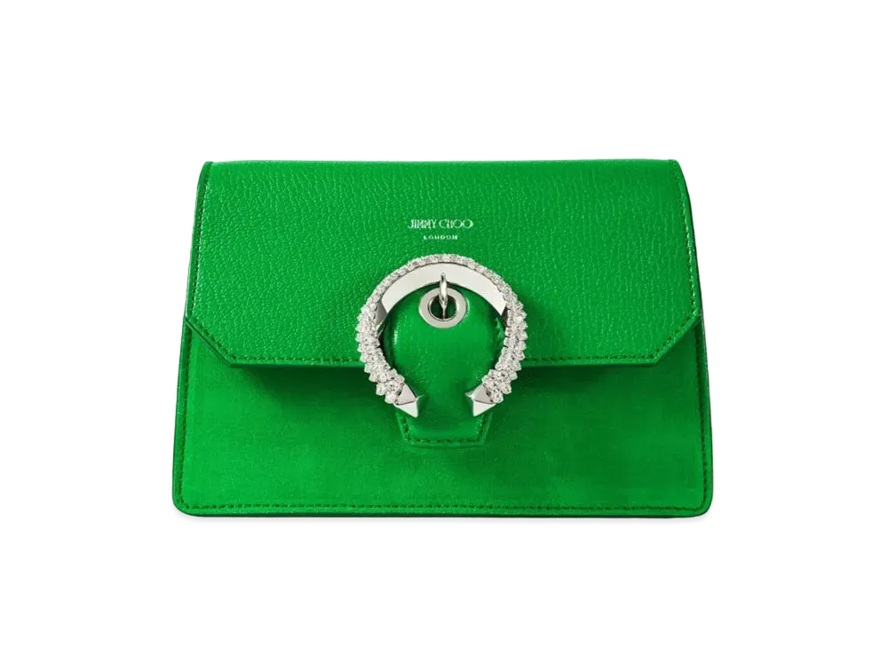 Jimmy Choo Madeline Crossbody Goat Leather And Suede Crossbody Bag With Crystal Buckle "Malachite"