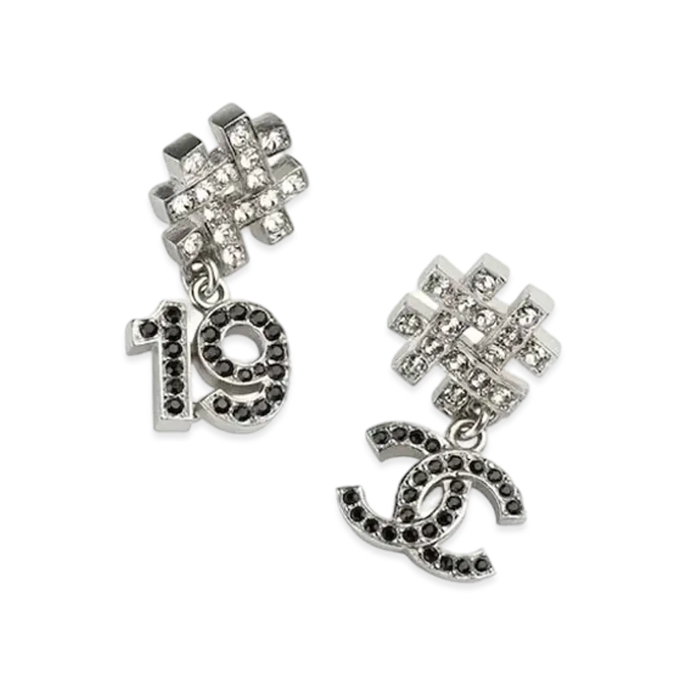 CHANEL 19 CC Diamond Earrings "Silver/Black"