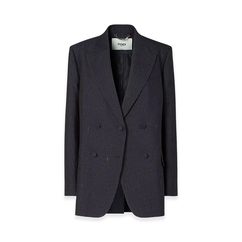 FENDI Women's Pinstriped Wool Blazer "Blue"