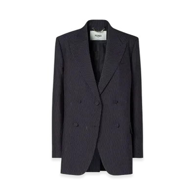 FENDI Women's Pinstriped Wool Blazer "Blue"