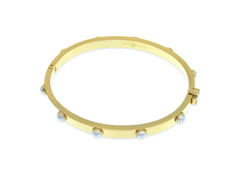 TORY BURCH Britten Pearl Hinged Cuff "Gold"