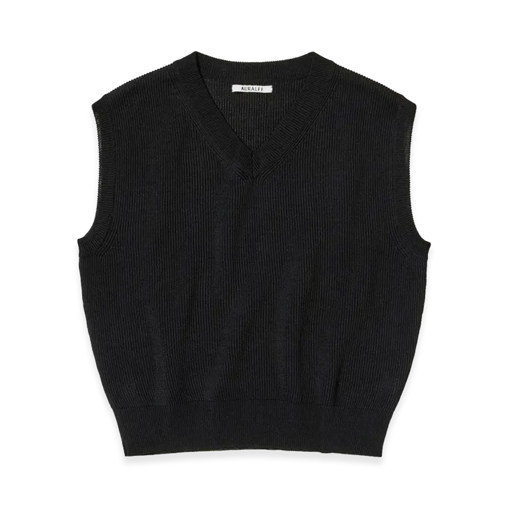 AURALEE Flat Yarn Rib Knit Vest "Black"