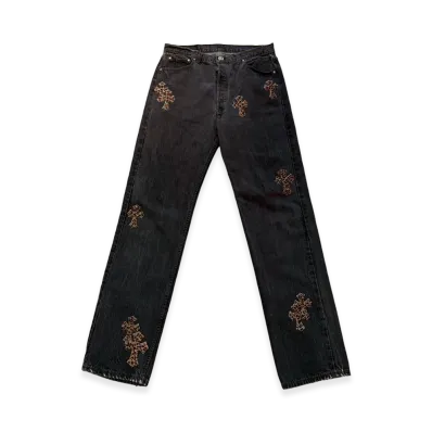 Chrome Hearts Levi's Vintage 501 Leopard Harako Leather Cross Patch Denim Pants "Gray/Leopard"