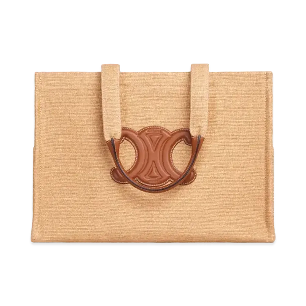 CELINE Large Cabas Thais in Textile and Calfskin "Natural/Tan"
