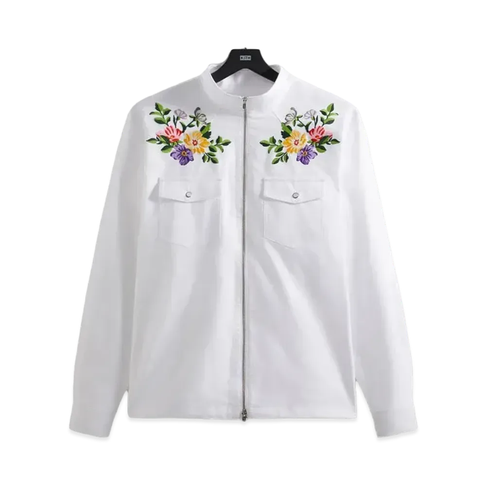 Kith Floral Oxford Blake Zip Front Shirt "White"