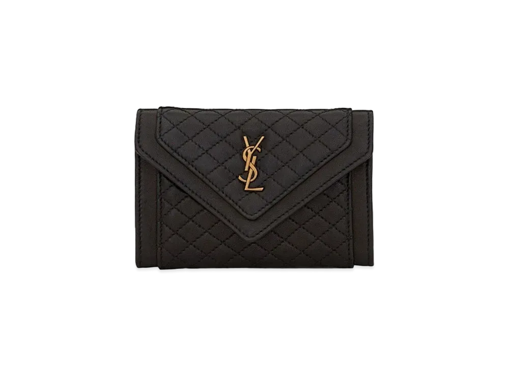 SAINT LAURENT Gaby Small Envelope Wallet In Quilted Lambskin "Black"
