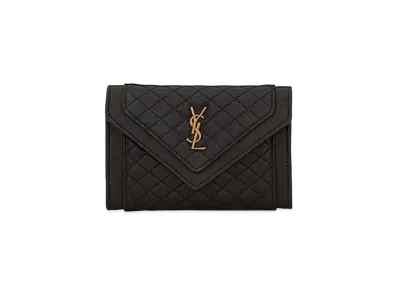 SAINT LAURENT Gaby Small Envelope Wallet In Quilted Lambskin "Black"
