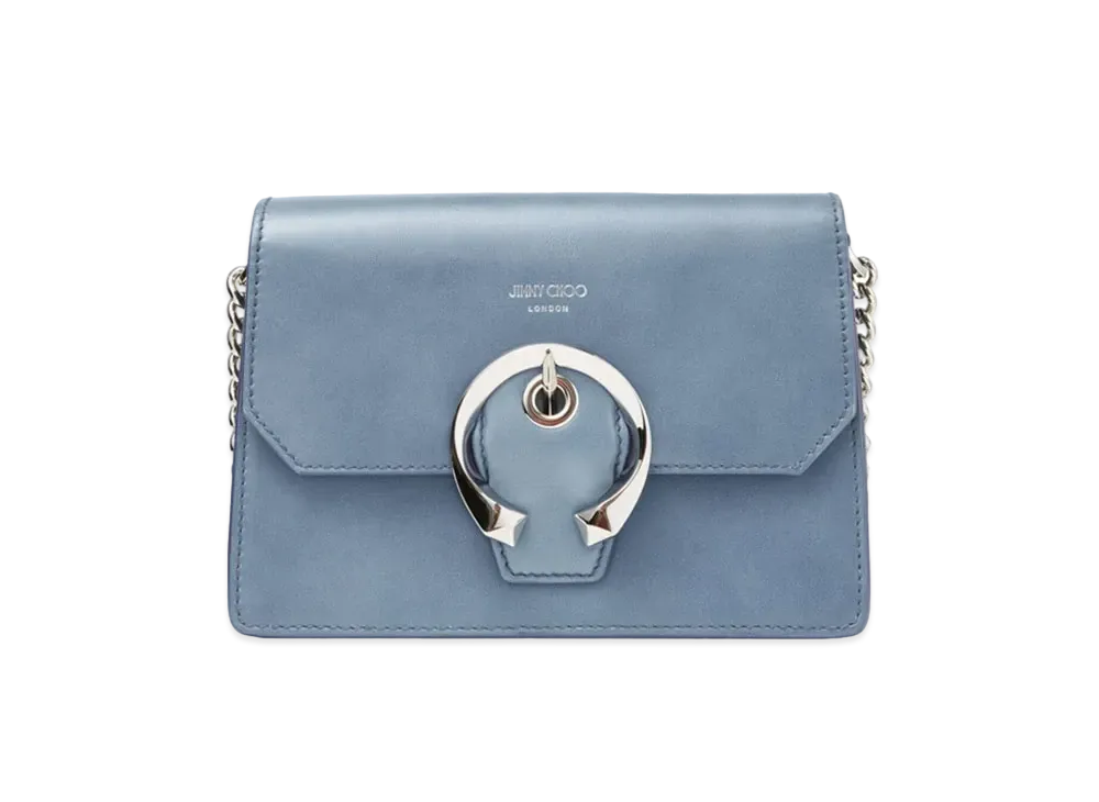 Jimmy Choo Madeline Crossbody Vegetable Leather Crossbody Bag With Metal Buckle "Silver/Butterfly Blue"
