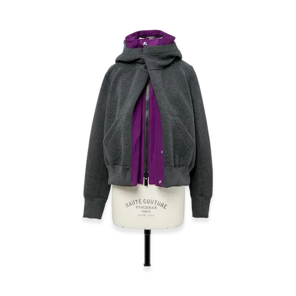 sacai Sponge Sweat x Grosgrain Hoodie "Charcoal Gray/Purple"
