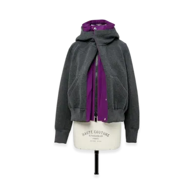 sacai Sponge Sweat x Grosgrain Hoodie "Charcoal Gray/Purple"