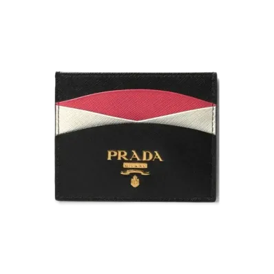PRADA Saffiano Leather Card Holder "Black/Hibiscus"