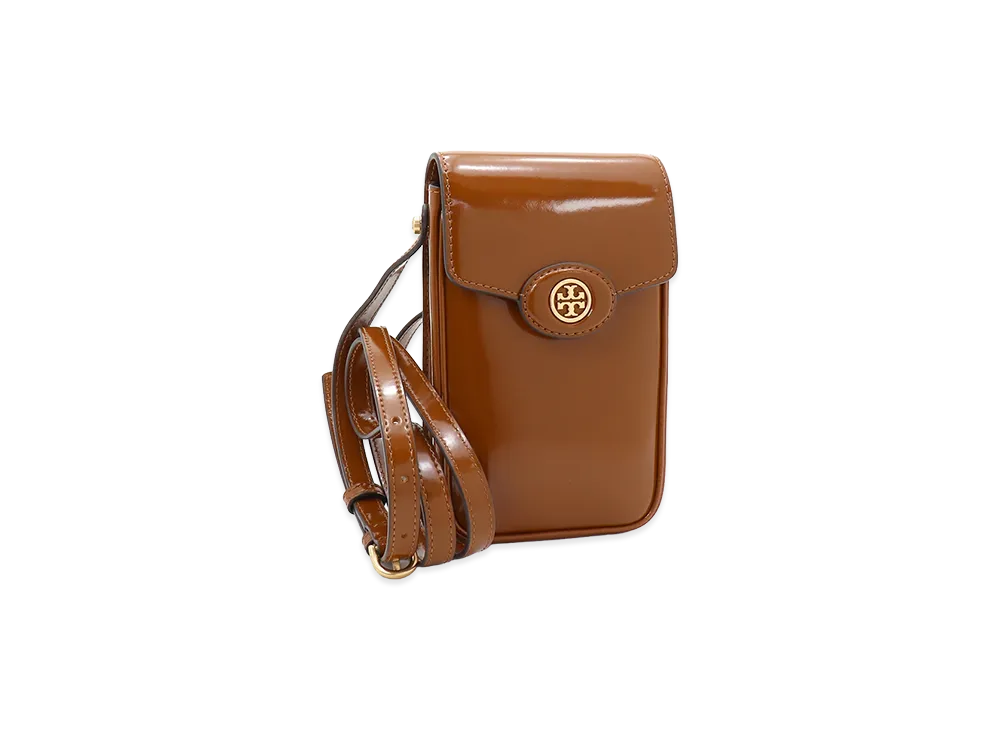 TORY BURCH Women's Robinson Spazzolato Phone Crossbody Shoulder Bag "Dark Sienna"