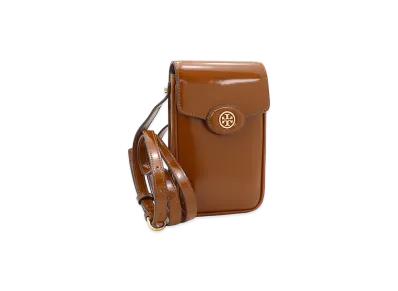 TORY BURCH Women's Robinson Spazzolato Phone Crossbody Shoulder Bag "Dark Sienna"