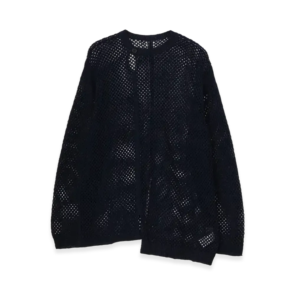 Yohji Yamamoto POUR HOMME 5G Hemmed Pattern Mesh Panel Pullover "Navy"