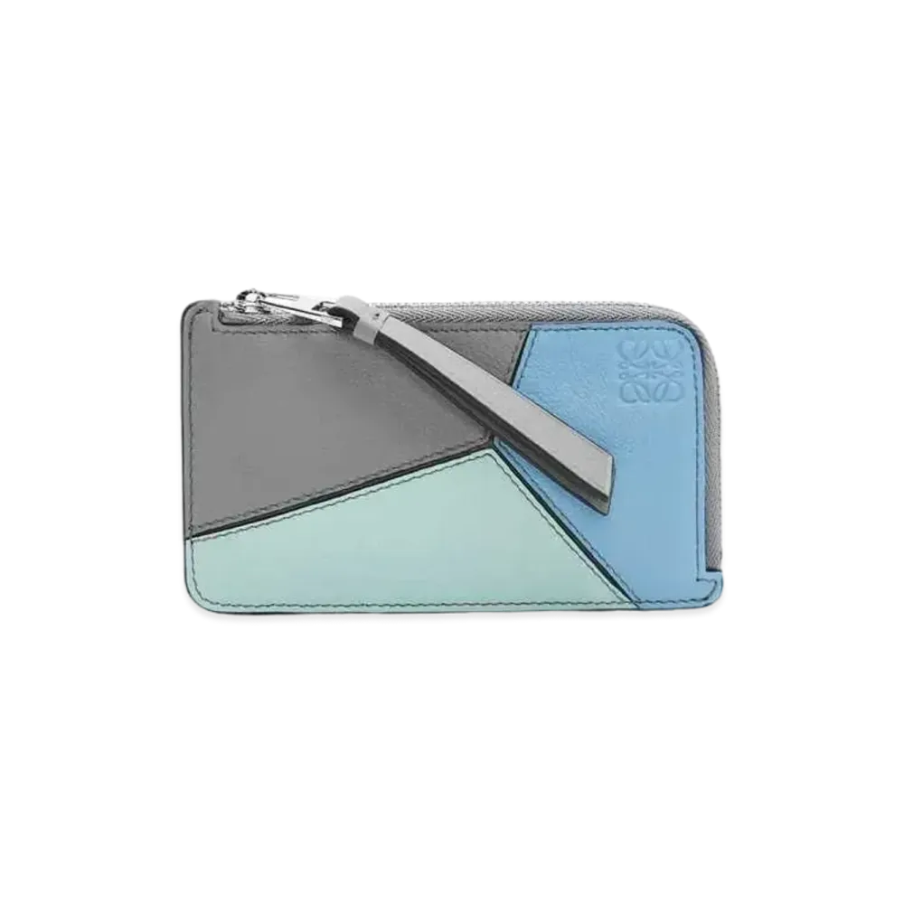 LOEWE Puzzle Coin Cardholder In Classic Calf "Asphalt Gray/Olympic Blue"