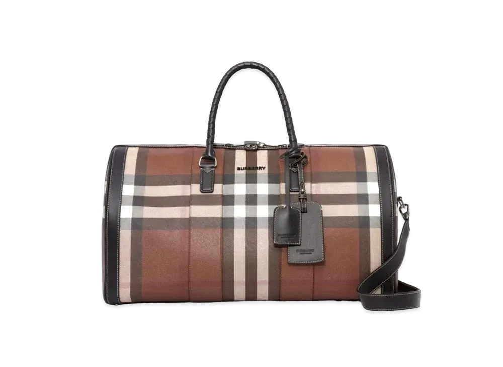 Burberry Logo Tail Check & Leather Hold All "Dark Barch Brown"
