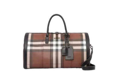 Burberry Logo Tail Check & Leather Hold All "Dark Barch Brown"