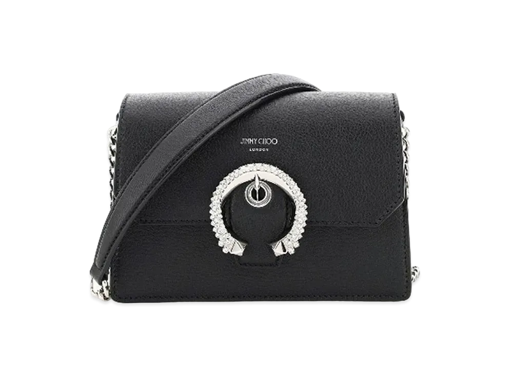 Jimmy Choo Madeline Crossbody Goat Leather Crossbody Bag With Crystal Buckle "Black"