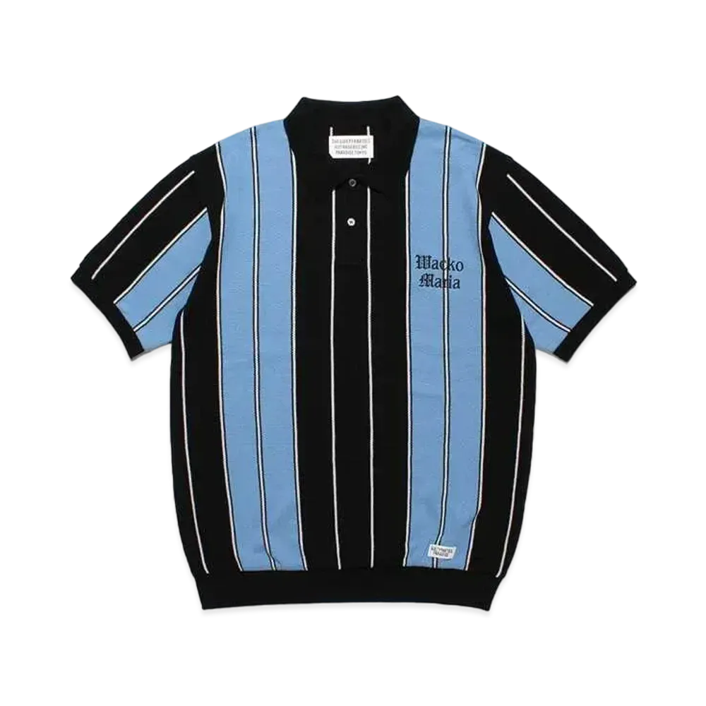 WACKO MARIA Striped Knit Jacquard Polo Shirt "Blue"