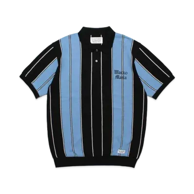 WACKO MARIA Striped Knit Jacquard Polo Shirt "Blue"