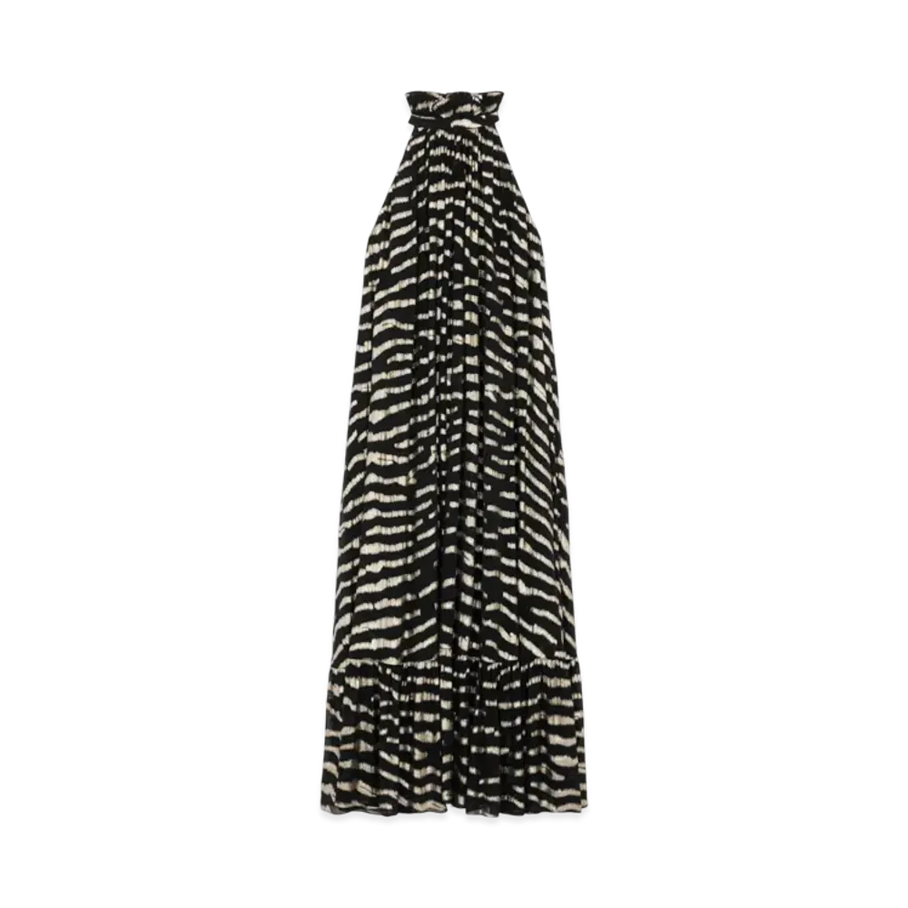 CELINE Women's Long Dress in Lame Tiger Silk "Black/Gold"