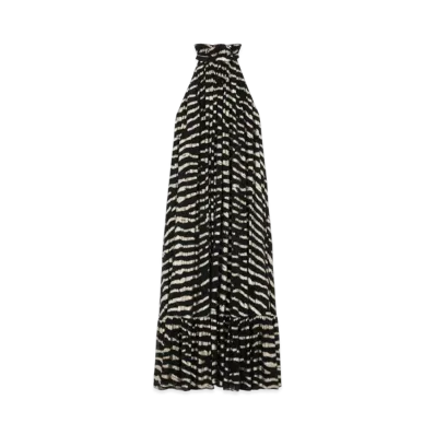 CELINE Women's Long Dress in Lame Tiger Silk "Black/Gold"