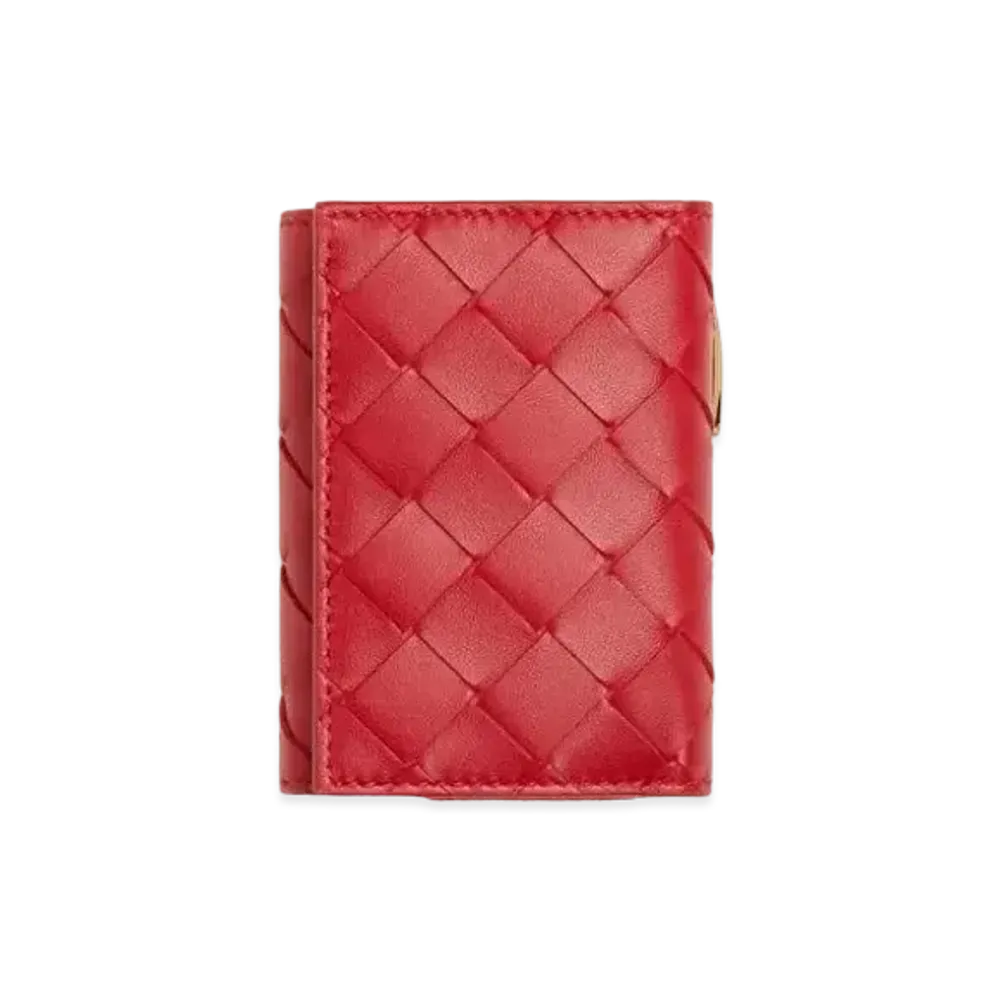 Bottega Veneta Intrecciato Lamskin Small Trifold Wallet "Apple Candy"