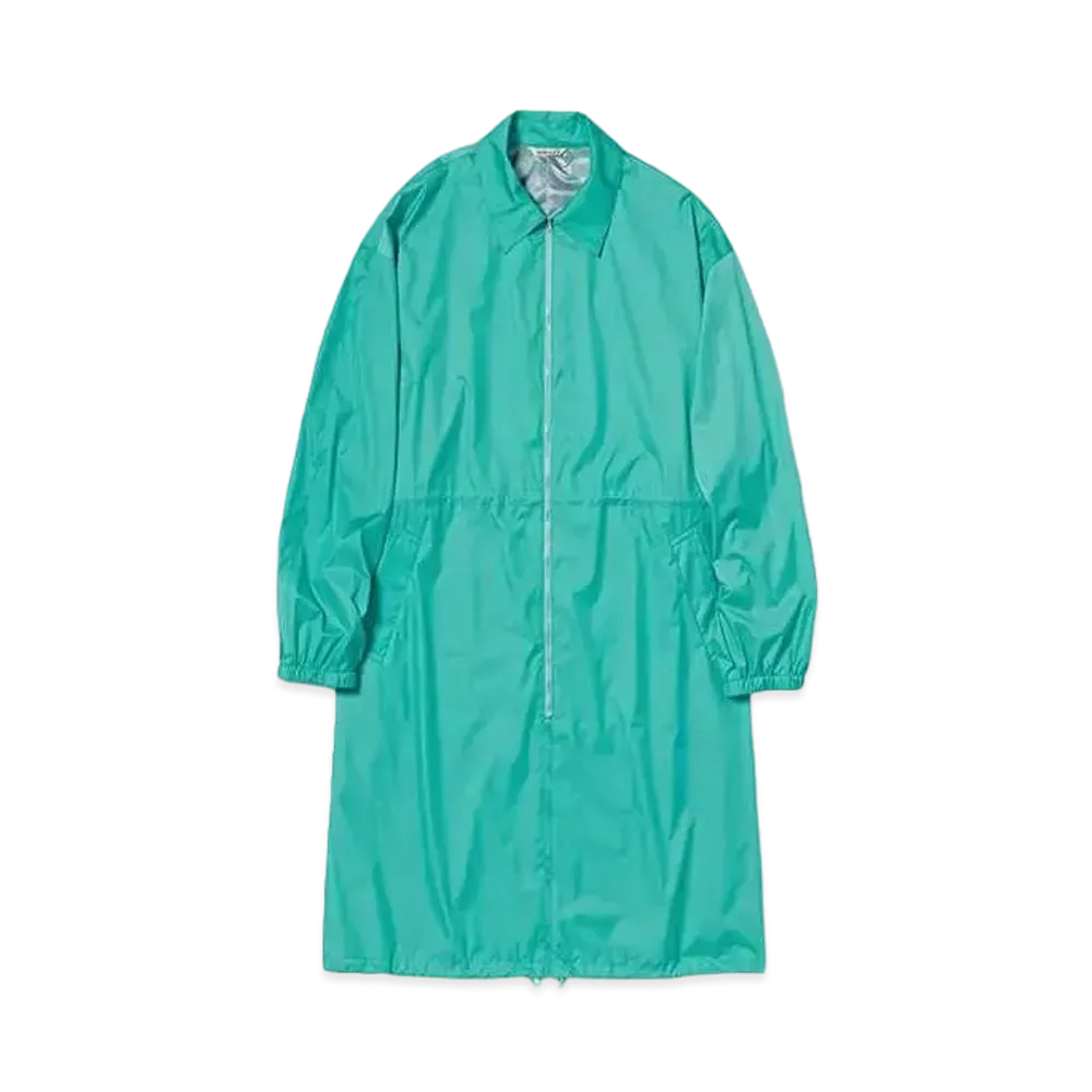 AURALEE Hard Twist Polyester Satin Laminate Zip Coat "Turquoise Blue"