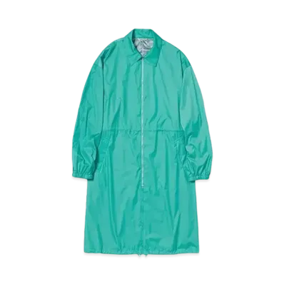 AURALEE Hard Twist Polyester Satin Laminate Zip Coat "Turquoise Blue"