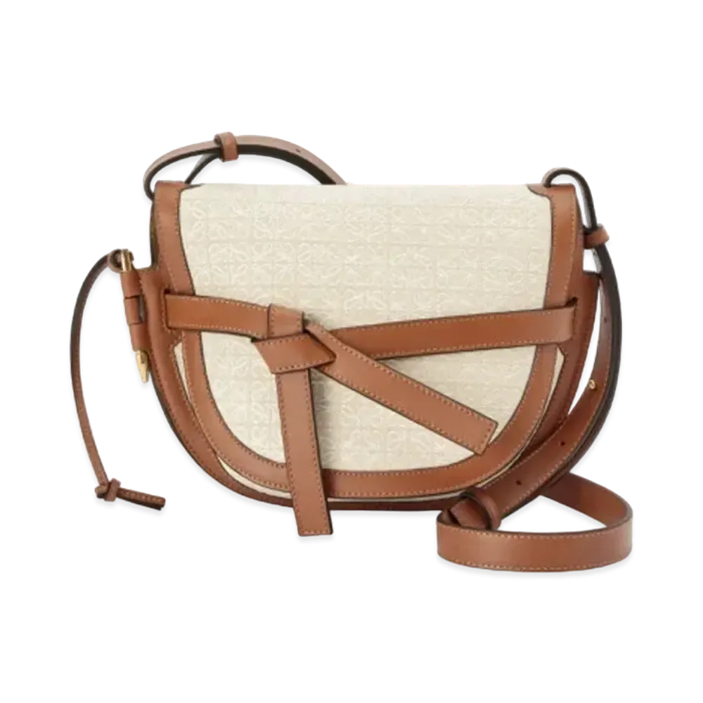 LOEWE Small Gate Anagram Bag In Jacquard And Calfskin "Ecru / Tan"
