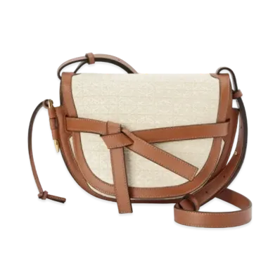 LOEWE Small Gate Anagram Bag In Jacquard And Calfskin "Ecru / Tan"