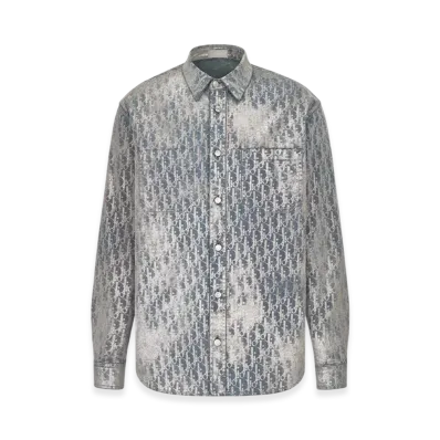 Dior Oblique Cotton Blend Twill Overshirt "Grey/Gold"