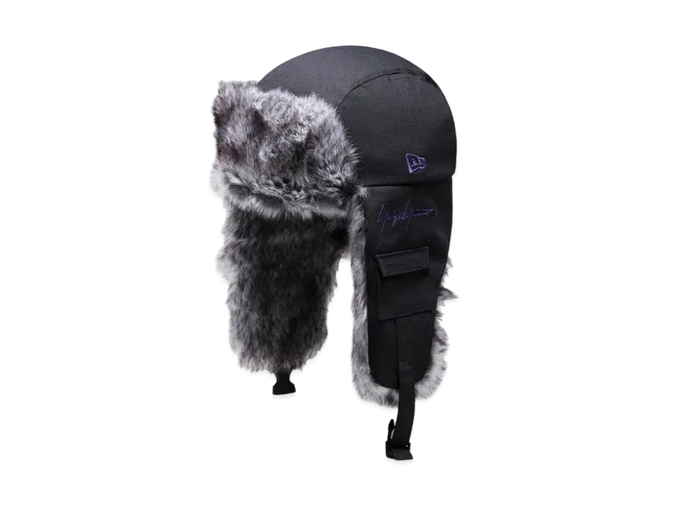Yohji Yamamoto Pour Homme NEW ERA DUCK COTTON SNOW TRAPPER YY LEATHER PATCH "Black"