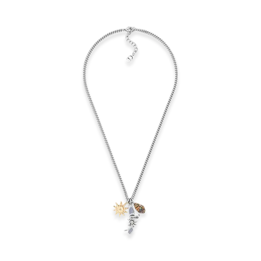Dior x Lewis Hamilton Pendant Necklace with Resin Cabochons, Brass, Lacquer & Crystals "Gold/Silver/Multicolor"