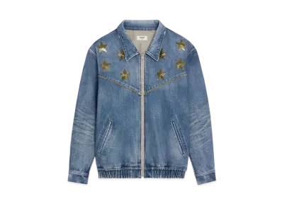 CELINE Embroidered Teddy Jacket In Union Wash Denim With Stars "Indigo"