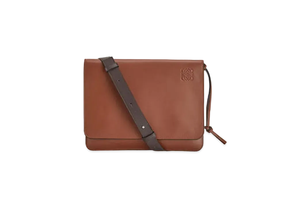 LOEWE Gusset Flat Messenger Bag In Smooth Calfskin "Cognac"