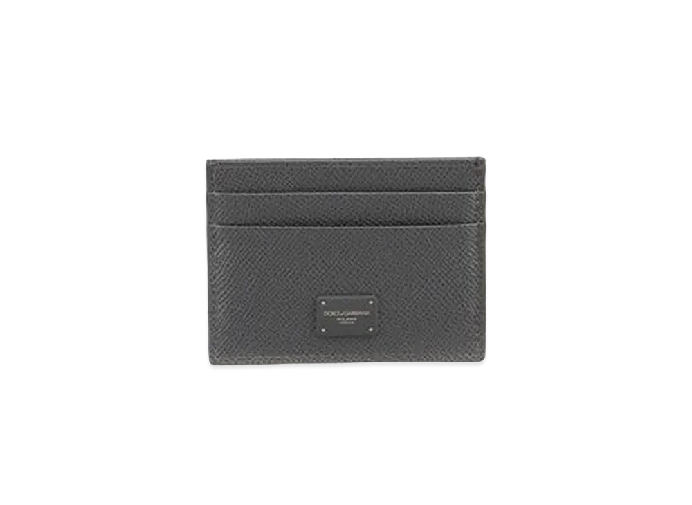 Dolce&Gabbana Card Holder Dauphine Calfskin Logo Plate "Gray"