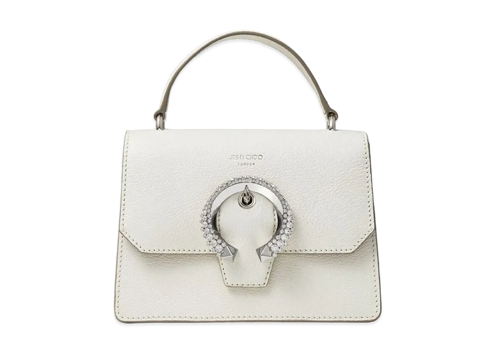 Jimmy Choo Madeline Satchel/S Goat Leather Satchel Bag With Crystal Buckle "Latte"